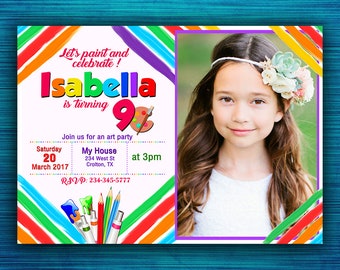 Art Party Invitation with photo-Paint Party Invitation-Rainbow art party-Art Birthday Party- Painting Party- Art Paint Party