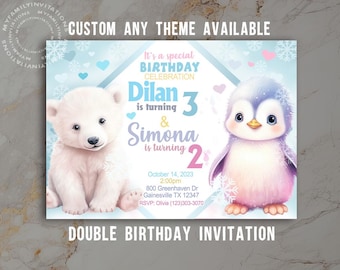Double Birthday Invitation · Twins · Siblings · Custom Digital File