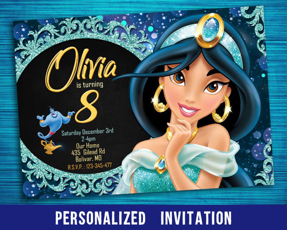 Jasmine Birthday InvitationPrincess Jasmine InviteJasmine Etsy