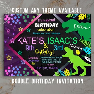 Double birthday invitation for Twin- Siblings- Custom Any Theme Available