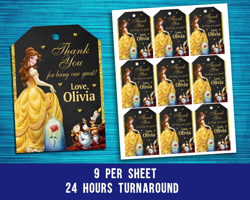 Beauty and the Beast Thank You Tags Gift Tags Favor Tags | Etsy