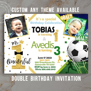 Double birthday invitation for Twin- Siblings- Custom Any Theme Available- Digital