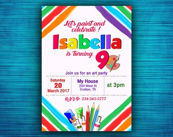 Art Party Invitation-Paint Party Invitation-Rainbow art party-Art Birthday Party- Painting Party- Art Paint Party - Kids Birthday