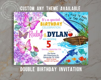 Custom Invitation,Sibling Birthday Invitation, Double Birthday Invitation, Dual Combined Twins Birthday Invitation, Personalized,Any themes.