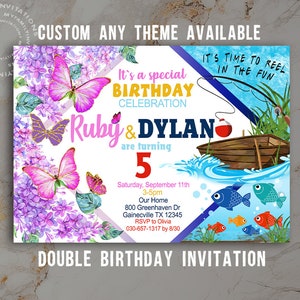Invitación de cumpleaños para hermanos, invitación de cumpleaños doble, invitación de cumpleaños para gemelos, invitación personalizada, JPEG/PDF personalizado imagen 5