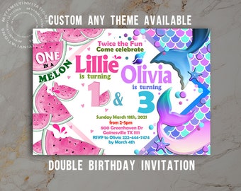 Custom Double Invitation·Twins· Siblings· Any Theme Available· Digital File