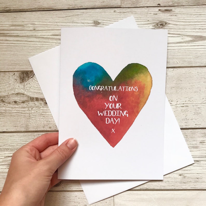 Rainbow wedding card large wedding day card heart marriage card special wedding card personalised wedding card happy couple love card