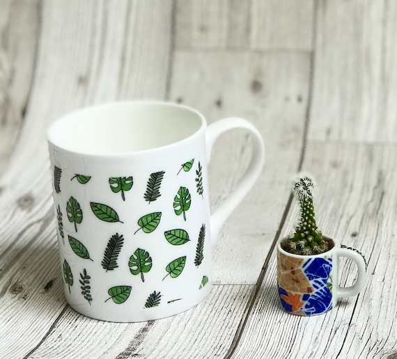 Small Leaf Mug Bone China Leaf Mug Leaf Mug Leaf Print Mug Etsy