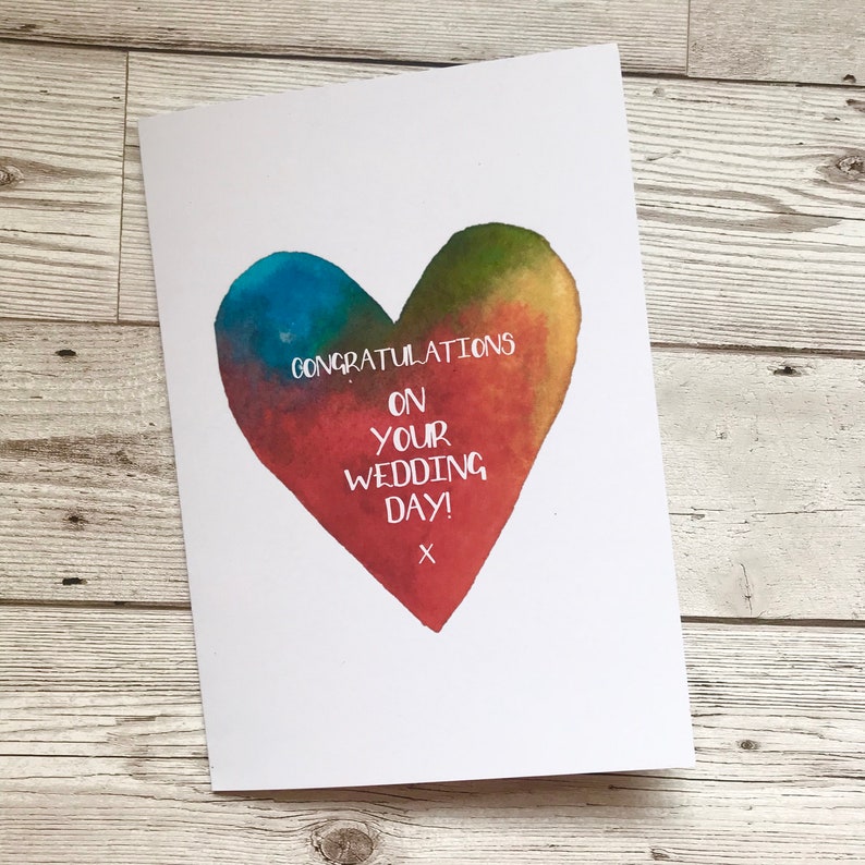 Rainbow wedding card large wedding day card heart marriage card special wedding card personalised wedding card happy couple love card