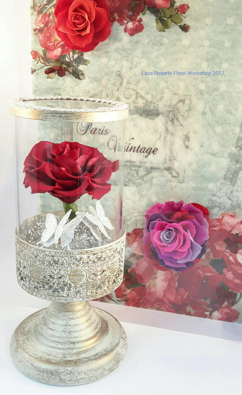 DIY Preserved Flower in a Glass Container Art Piece lace Rosette Etsy