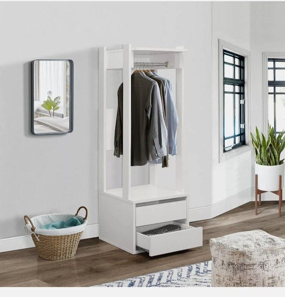 Bedroom open closet white wood armoire wardrobe clothes hanger Etsy