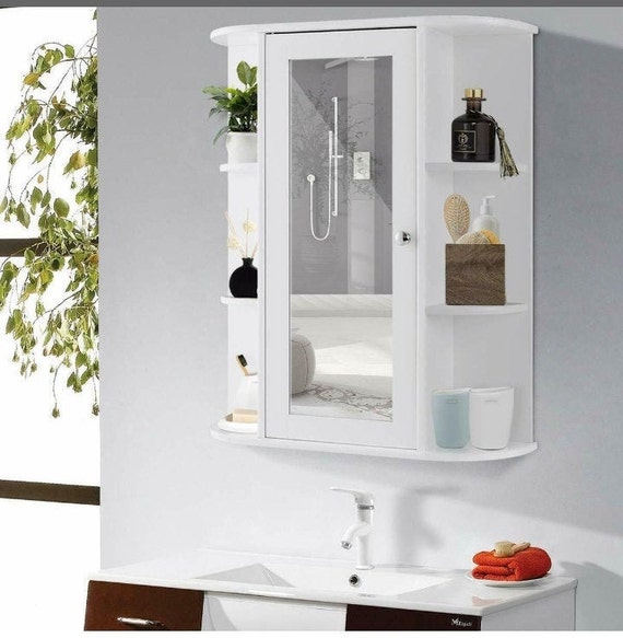 Bathroom Cabinet Wall Mount Cupboard Kitchen Storage Shelf Holder Bath White 