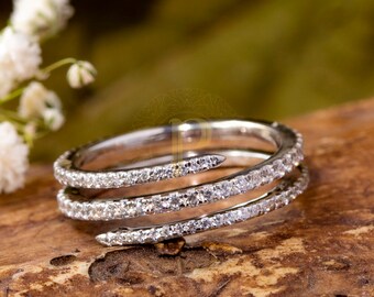 Spiral Finger Wrap Ring/ Eternity Band Ring/ Round Cut CZ & Moissanite Diamond Wraparound Ring/Thumb Ring/ Woman's Wedding Engagement Ring