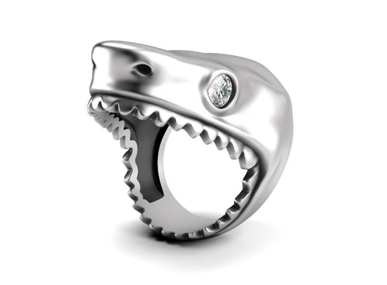 Jaws Shark Ring Round Cut Diamond Engagement Ring Aquatic Animals Inspire Ring Men Woman Or Unisex Ring Wedding Ring Handmade Jewelry