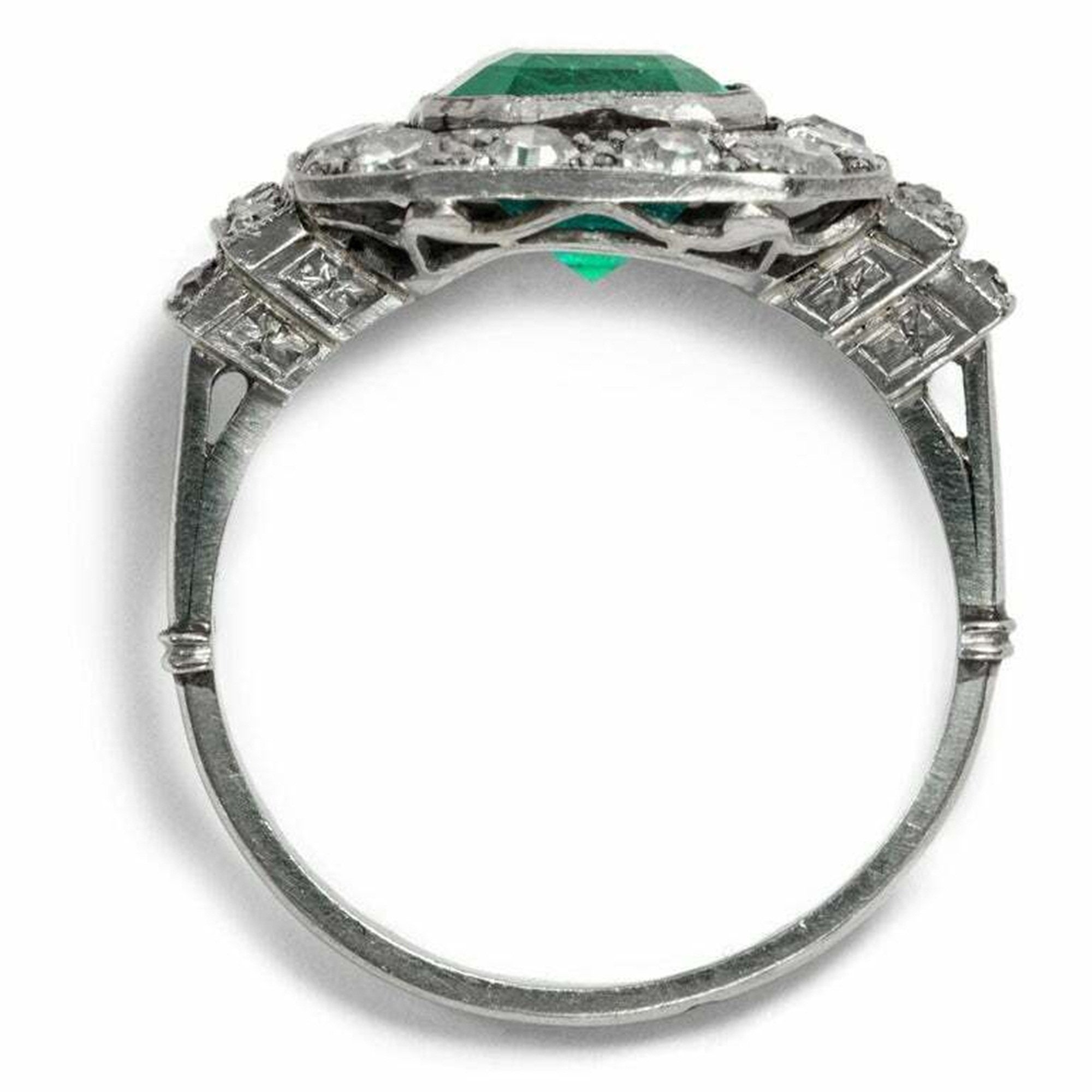 Green Emerald Cut Diamond Vintage Ring/ Bezel Set Milgrain | Etsy