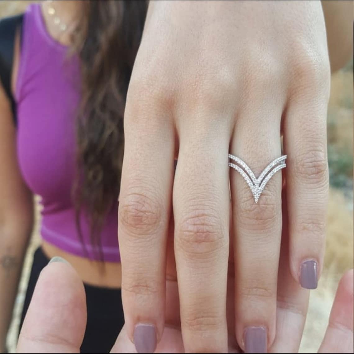 Double V Shape Engagement Ring/ Chevron Band Ring/ Wedding Etsy