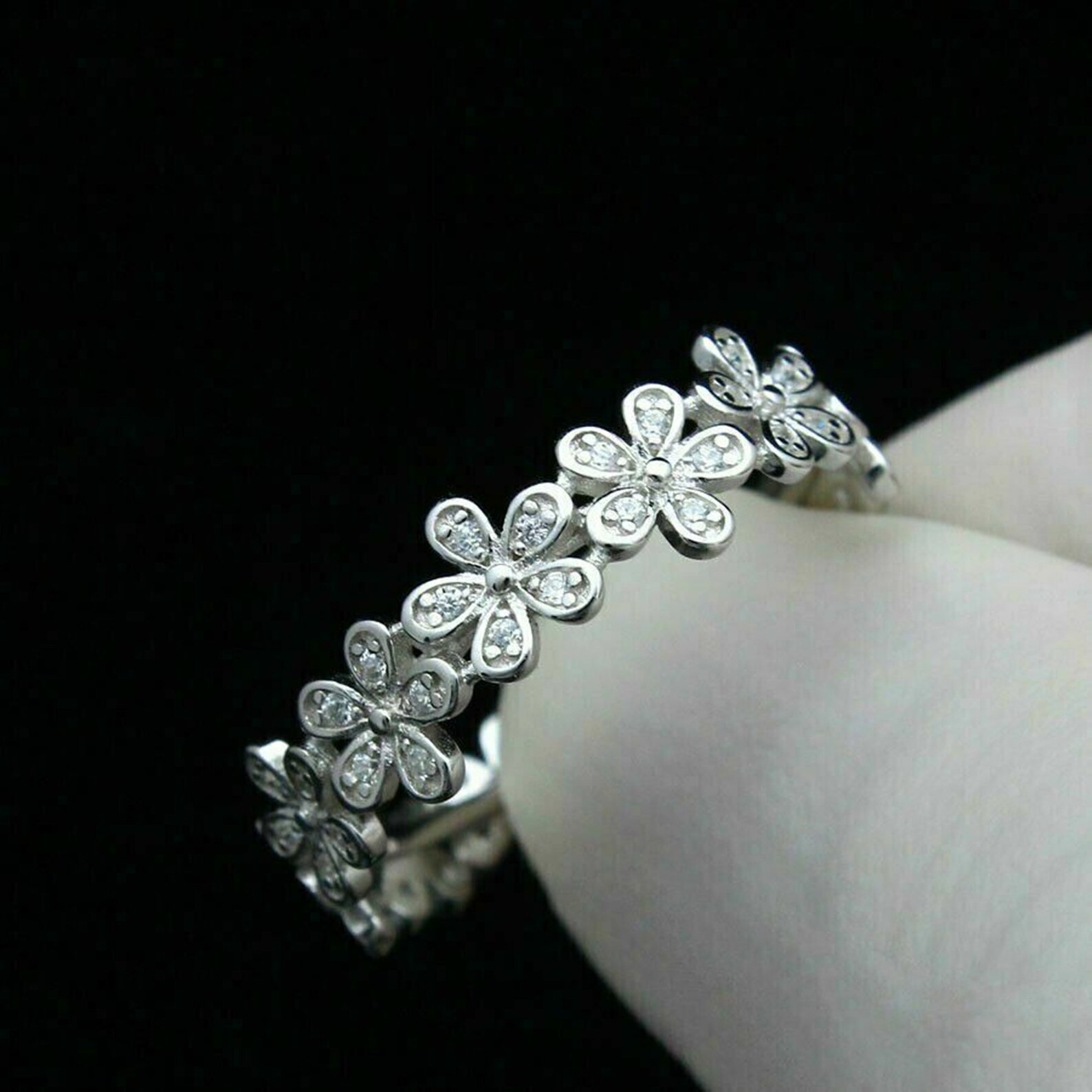Floral Eternity Band Ring/ Round Cut Diamond Wedding Etsy
