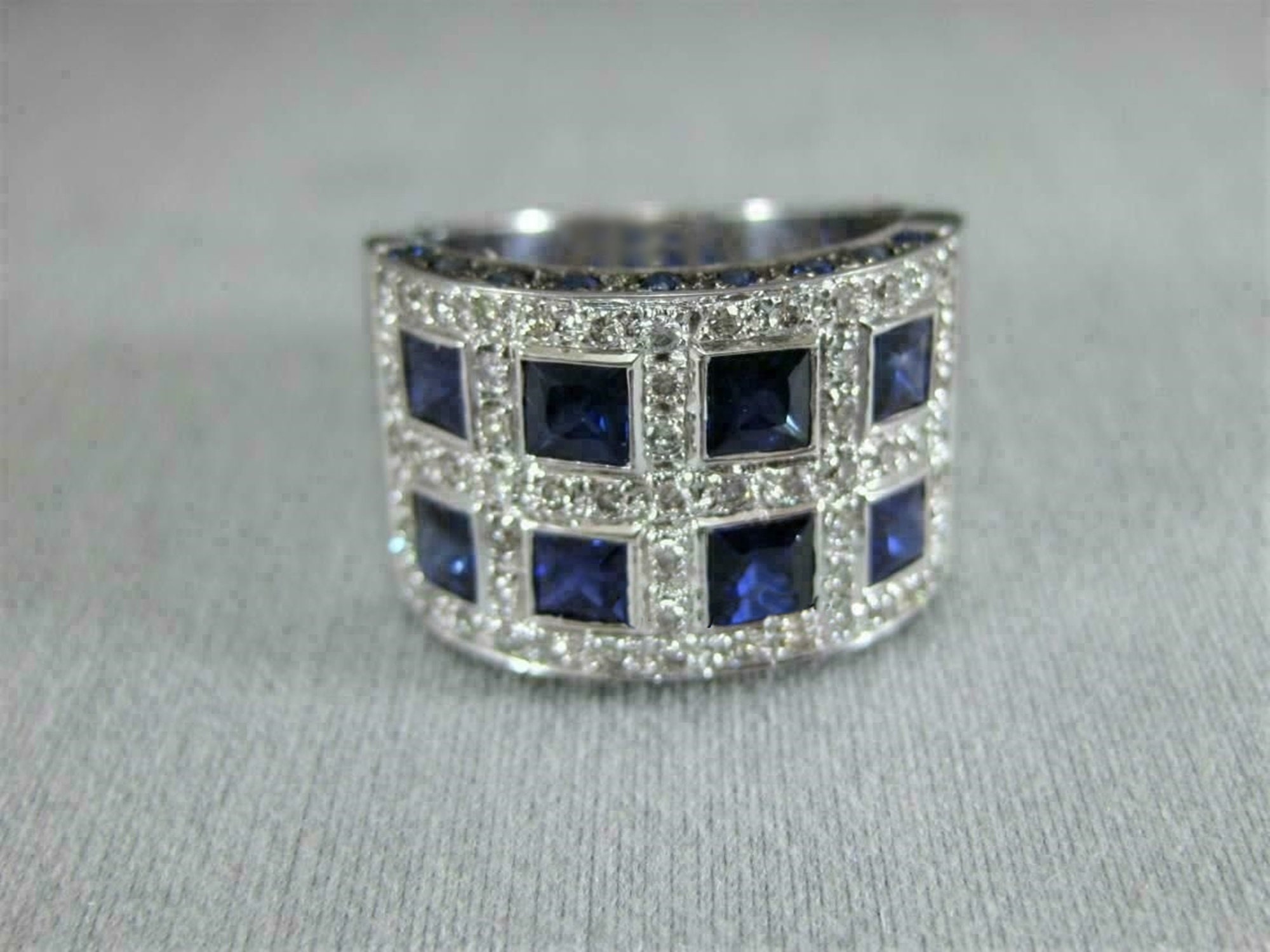 Blue Sapphire & Diamond Wedding Ring/ Princess Cut Diamond Etsy