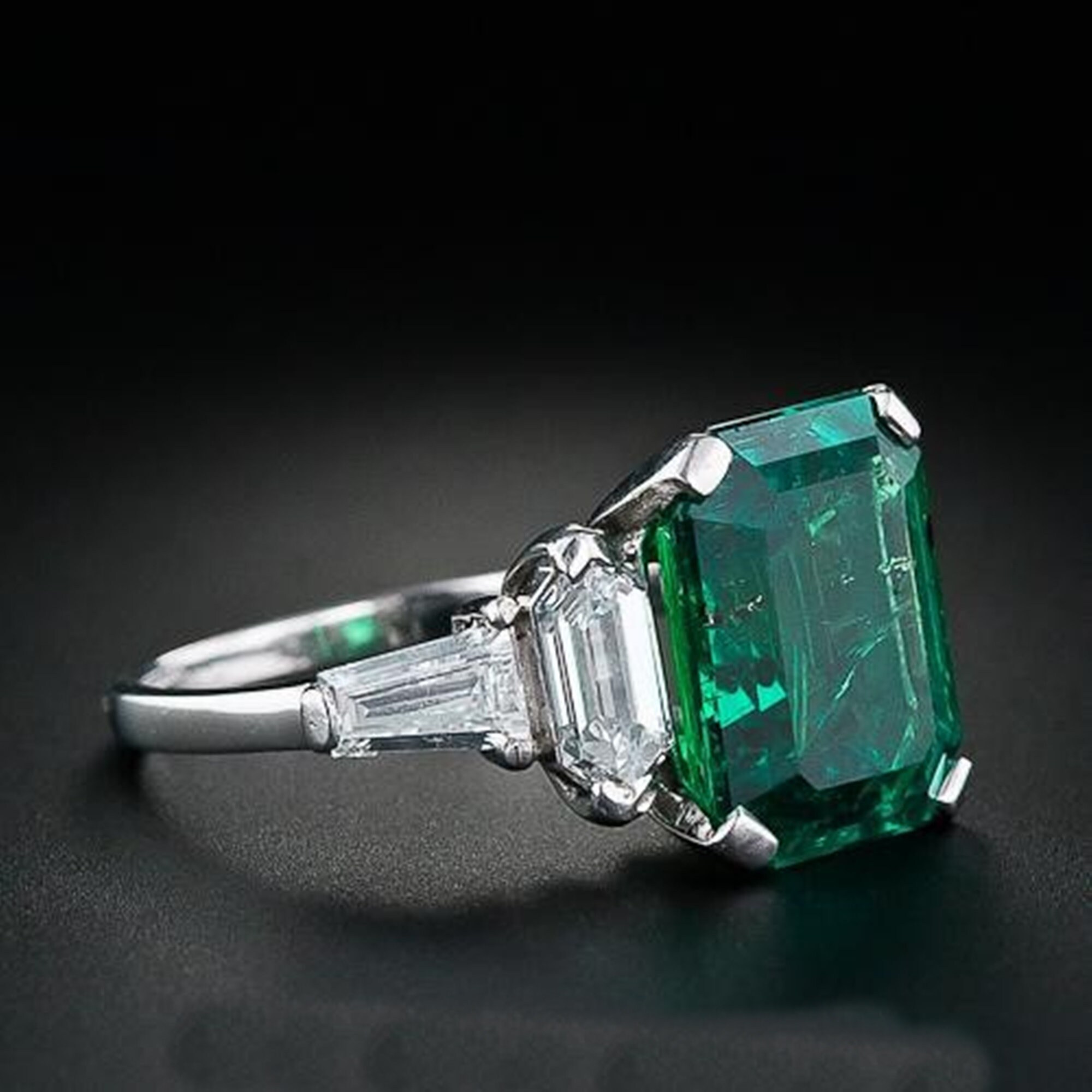 Green Emerald Cut Diamond Ring/ Five Stone Ring/ Vintage | Etsy