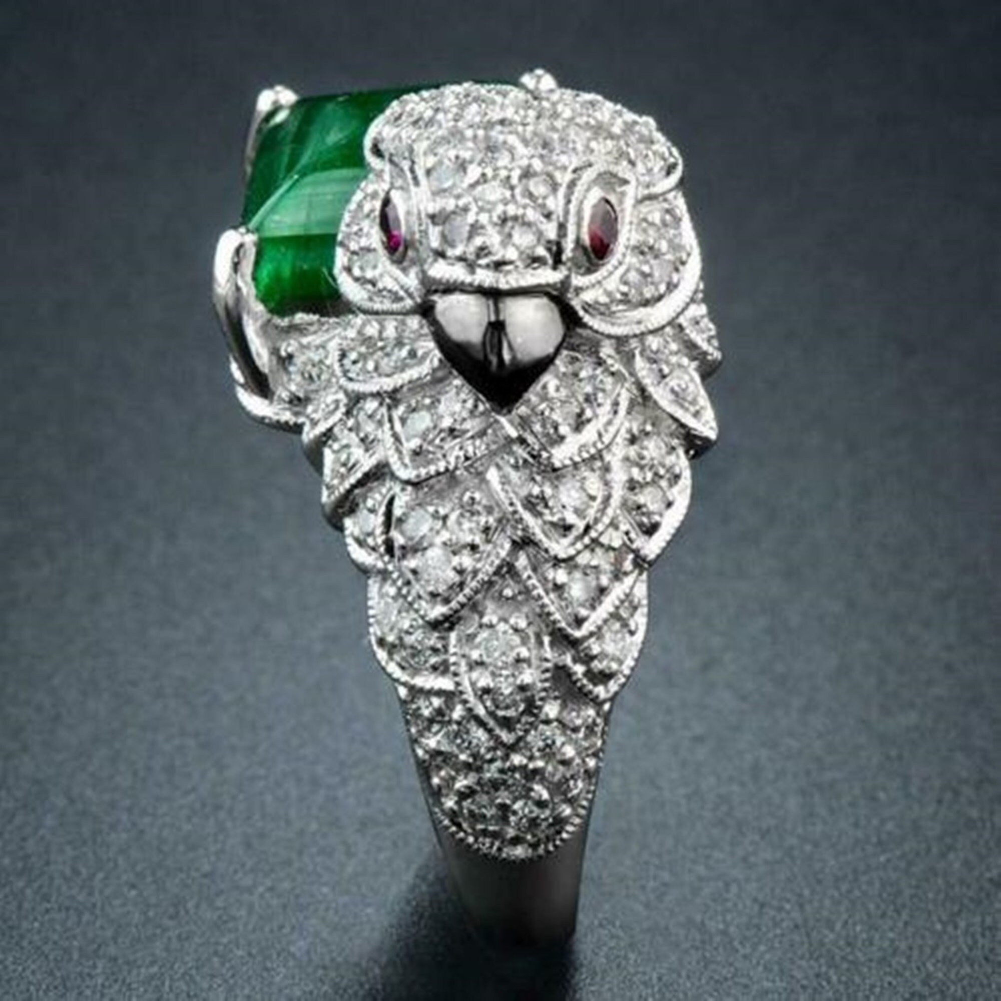 Green Emerald Cut Diamond Bird Ring/ Parrot Bird Inspire | Etsy