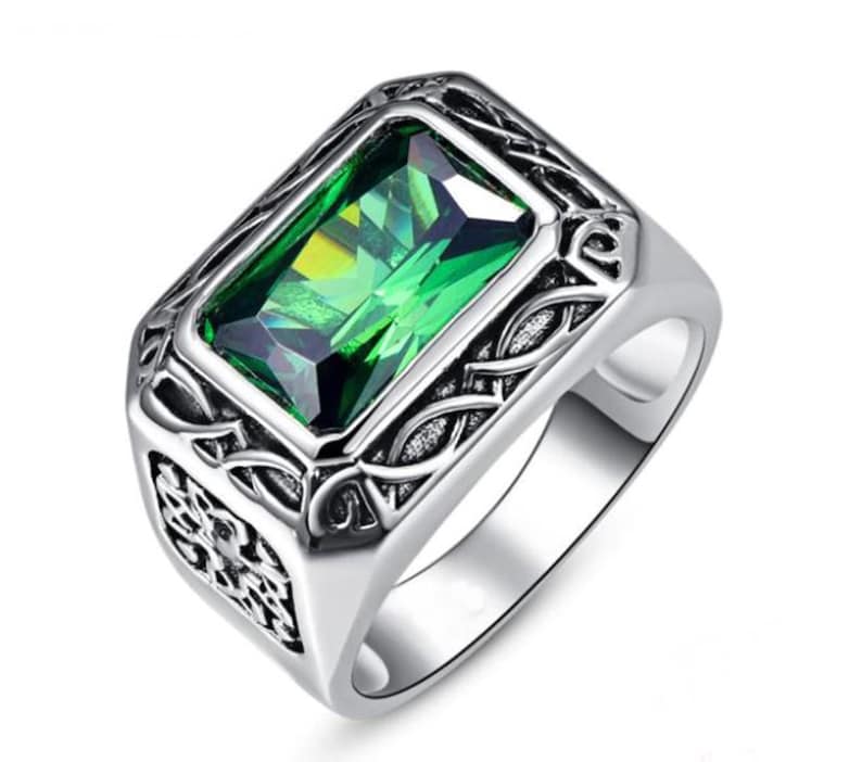 Men Solid Gold Or Silver RingEngagement Wedding Ring For MenRadiant Cut Diamond Three Stone Gift Ring Men/'s Celtic Trinity Knot Ring