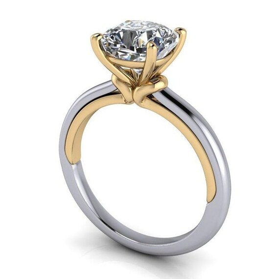 Two Tone Solitaire Ring/ Round Cut Diamond Solitaire Ring/Four Etsy