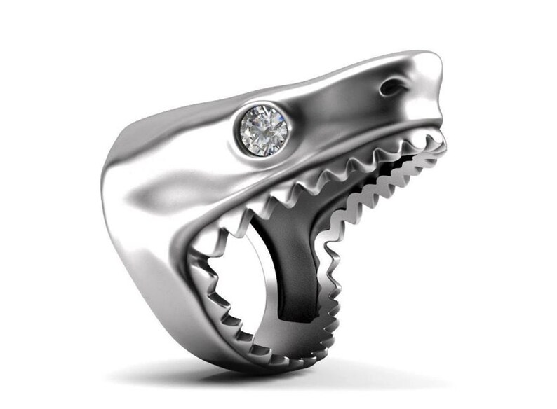 Jaws Shark Ring Round Cut Diamond Engagement Ring Aquatic Animals Inspire Ring Men Woman Or Unisex Ring Wedding Ring Handmade Jewelry