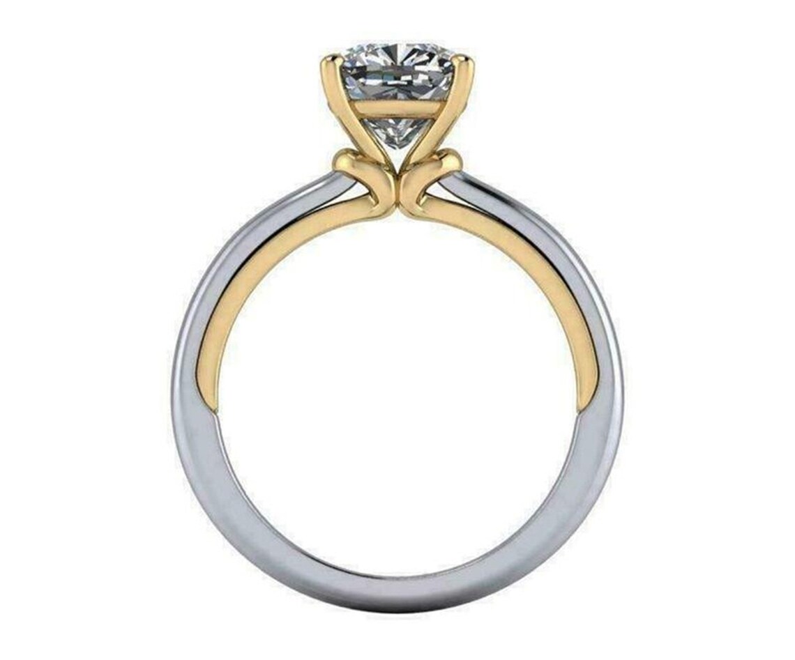 Two Tone Solitaire Ring/ Round Cut Diamond Solitaire Ring/Four Etsy