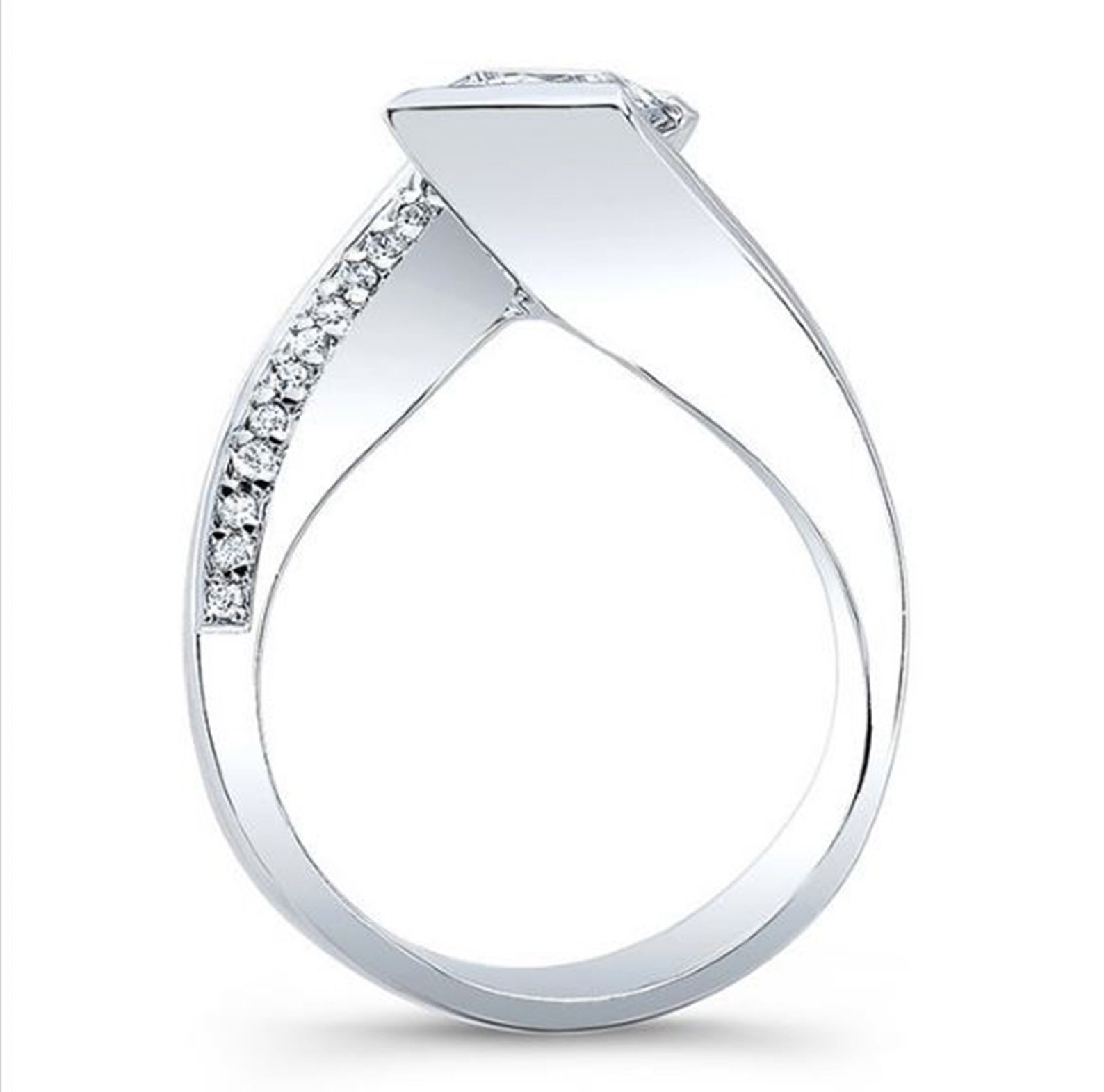 Half Bezel Set Bypass Ring/ Princess Cut Diamond Tension Set Etsy