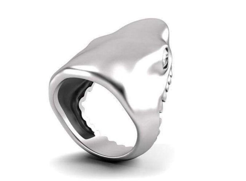 Jaws Shark Ring Round Cut Diamond Engagement Ring Aquatic Animals Inspire Ring Men Woman Or Unisex Ring Wedding Ring Handmade Jewelry