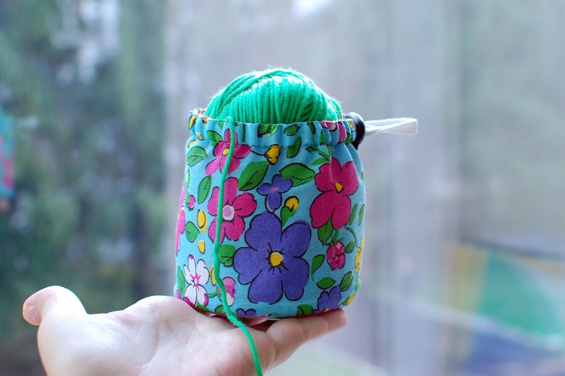 Ball sack yarn ball bag yarn bowl Flowers Knitting Crochet bag Storage yarn cozy Knitting Project Bag Small Yarn Bowl Yarn Bucket