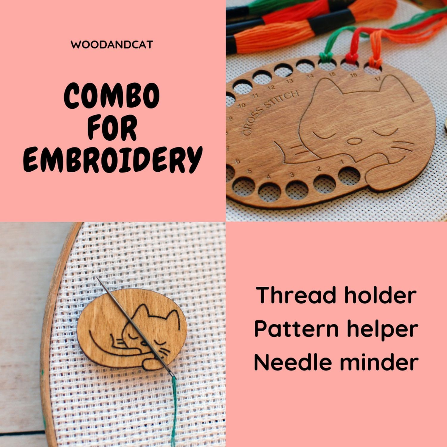 Thread Holder Needle Minder Cat Pattern Helper The set of 3 Etsy