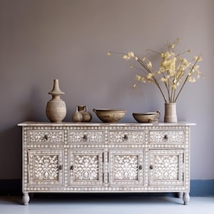Hand Carved Indian Bone Inlay Console/Dresser