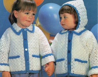 vintage baby childrens crochet jacket crochet pattern pdf crochet cardigan hooded jacket 21-24" DK light worsted 8ply pdf instant download