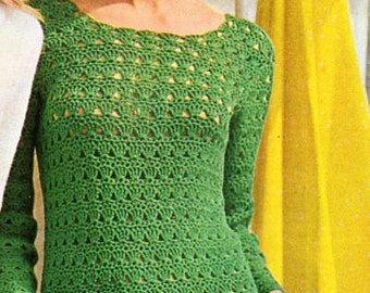 Vintage 70s Crochet Dress Pattern, Womens 4ply (32-37 inch) (PDF Pattern)