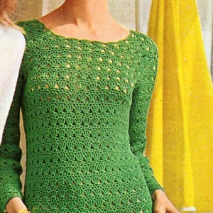 ladies crochet dress crochet pattern pdf womens 4ply crocheted dress Vintage 70s 32-37 inch chest 4ply fingering instant download