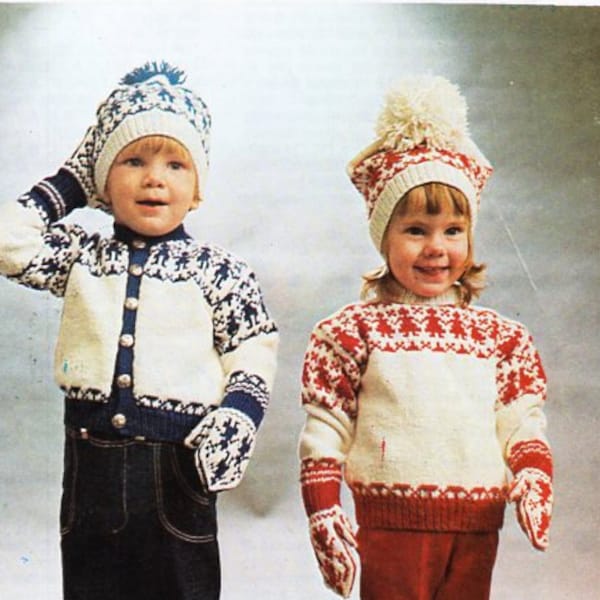 vintage baby childrens fair isle cardigan sweater knitting pattern pdf fairisle jumper jacket 22-28" DK light worsted 8ply instant download