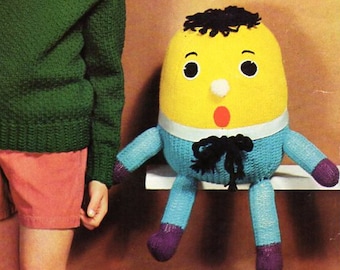humpty dumpty knitting pattern pdf knitted toy soft toy childrens doll height sitting 13 inch 31 inch waist DK light worsted 8ply download