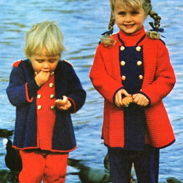 vintage baby childs coat knitting pattern pdf double breasted coat military coat 20-24 inch DK light worsted 8ply Instant download