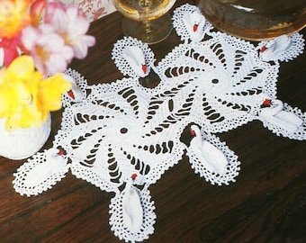 Vintage crochet swan doily Crochet pattern PDF crochet swan mat swan centrepiece table centre thread crochet cotton 10x17inch Download