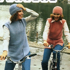 ladies tunic knitting pattern pdf womens tabard sweater jumper hat Vintage 70s 30-40 inch DK light worsted 8ply Instant download