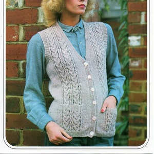 Womens Waistcoat Knitting Pattern Ladies Cable Sleeveless Cardigan With ...