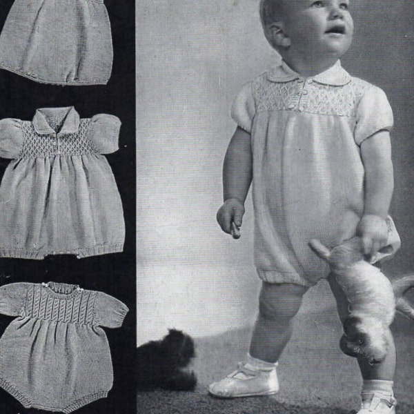 baby rompers knitting pattern PDF baby 3 ply romper suit 3ply rompers Vintage 40s 19-20 inch baby knitting patterns pdf instant download