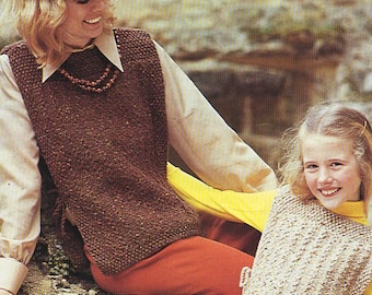 ladies tabard knitting pattern pdf womens chunky tunic Vintage 70s 26-36 inch chunky bulky 12ply Instant Download