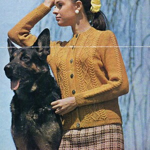 vintage womens aran cardigan knitting pattern pdf ladies cable jacket round neck 32-38 inch DK light worsted 10ply pdf instant Download