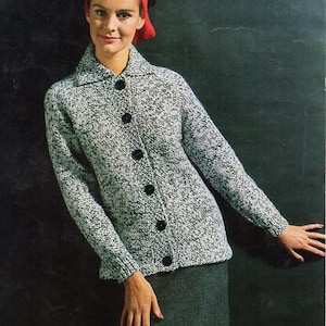vintage womens jacket knitting pattern PDF ladies collar cardigan 34-40&quot; chunky bulky 12ply Instant download