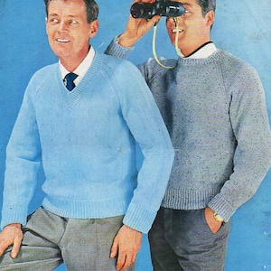 mens classic sweater knitting pattern pdf vintage 50s mens jumper v or crew neck 36-39 inch DK light worsted 8ply pdf Instant download