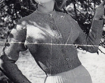 Womens cardigan knitting pattern PDF womens DK short jacket Vintage 40s 32-36 inch DK light worsted 8ply instant download