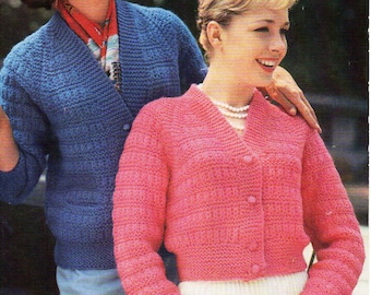 Vintage 50s Cardigan Knitting Pattern: Chunky 12ply (32-38 inch) (PDF Download)