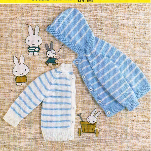 vintage baby cardigan knitting pattern pdf hooded cardigan striped jacket 21-24 inch DK light worsted 8ply Instant download